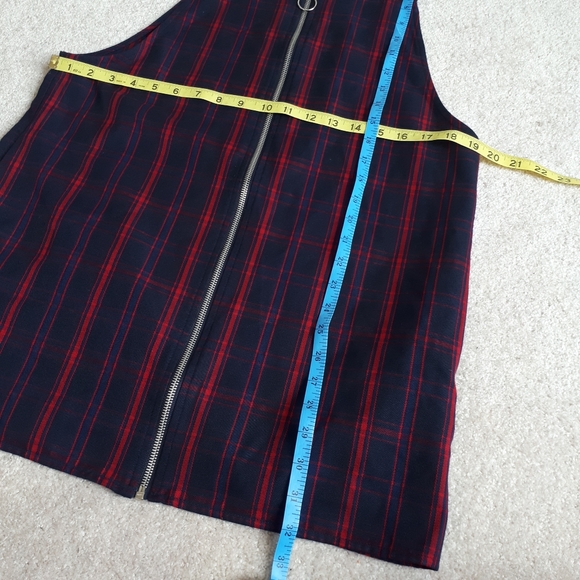 FOREVER 21 / L / Women's Tartan Plaid Pinafore Full Front Zip Mini Dress - Red - Picture 9 of 9
